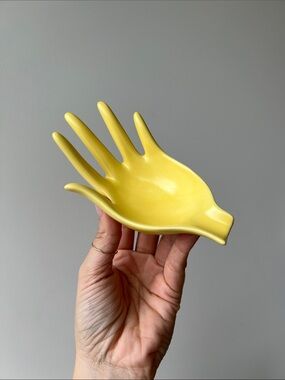 Vintage Yellow Ceramic Hand Ashtray Trinket Dish